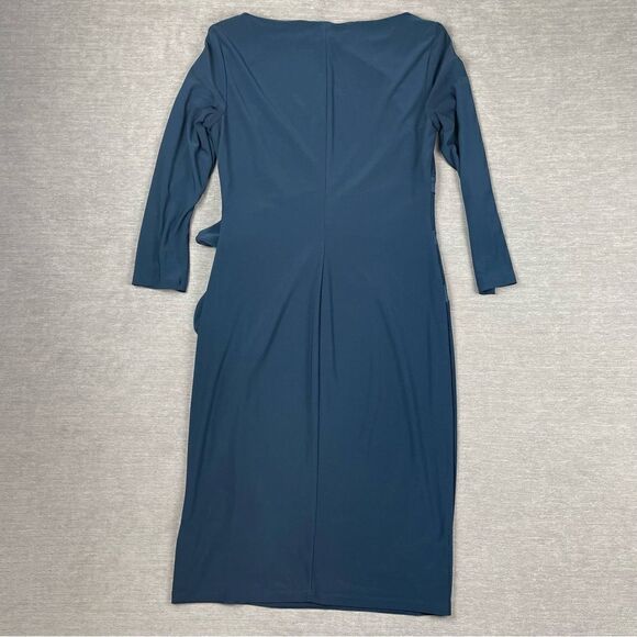 American Living Women's Blue Gabrielle Ruffled Satin Sheath Dress Size 4 - Picture 9 of 10